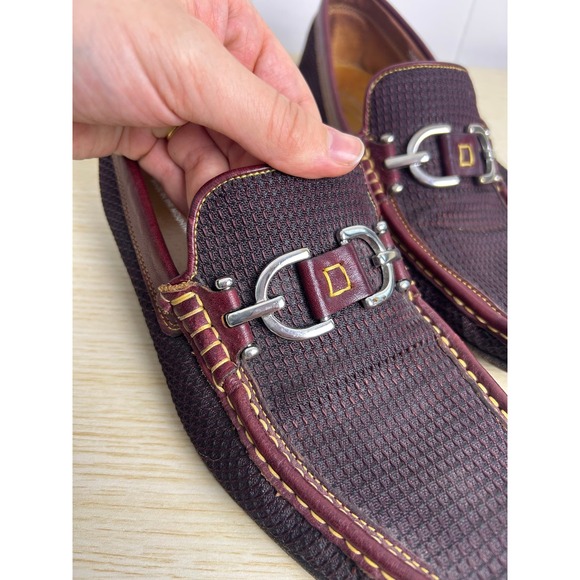 Donald Pliner Dacio Mens 9 Loafers Burgundy Mesh Buckle Driving Shoes classic - Picture 4 of 10